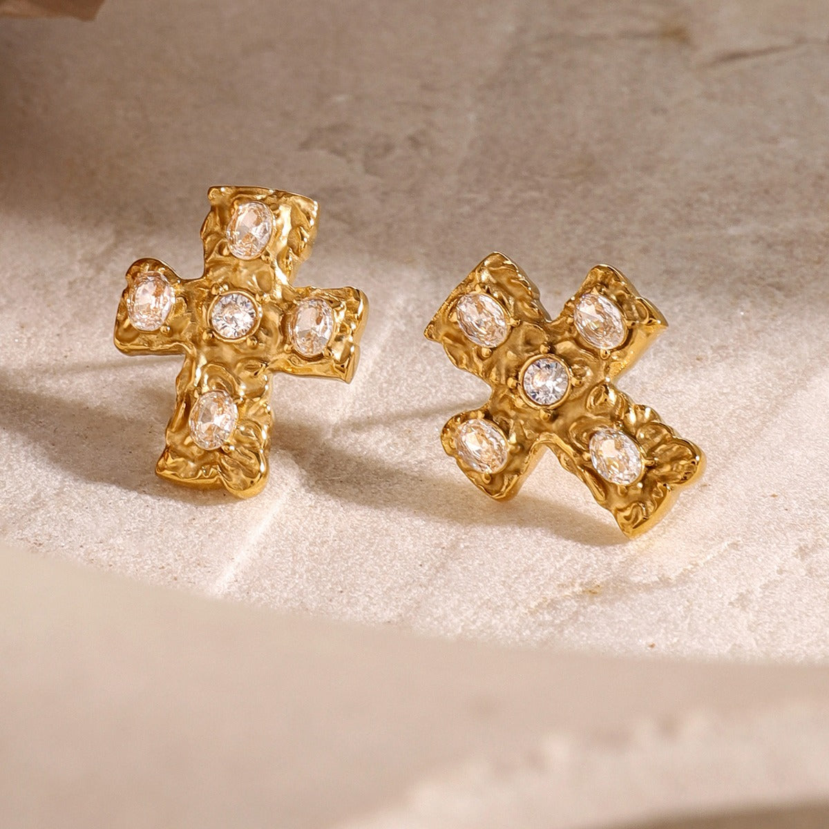 18K Gold-Plated Zircon Cross Earrings